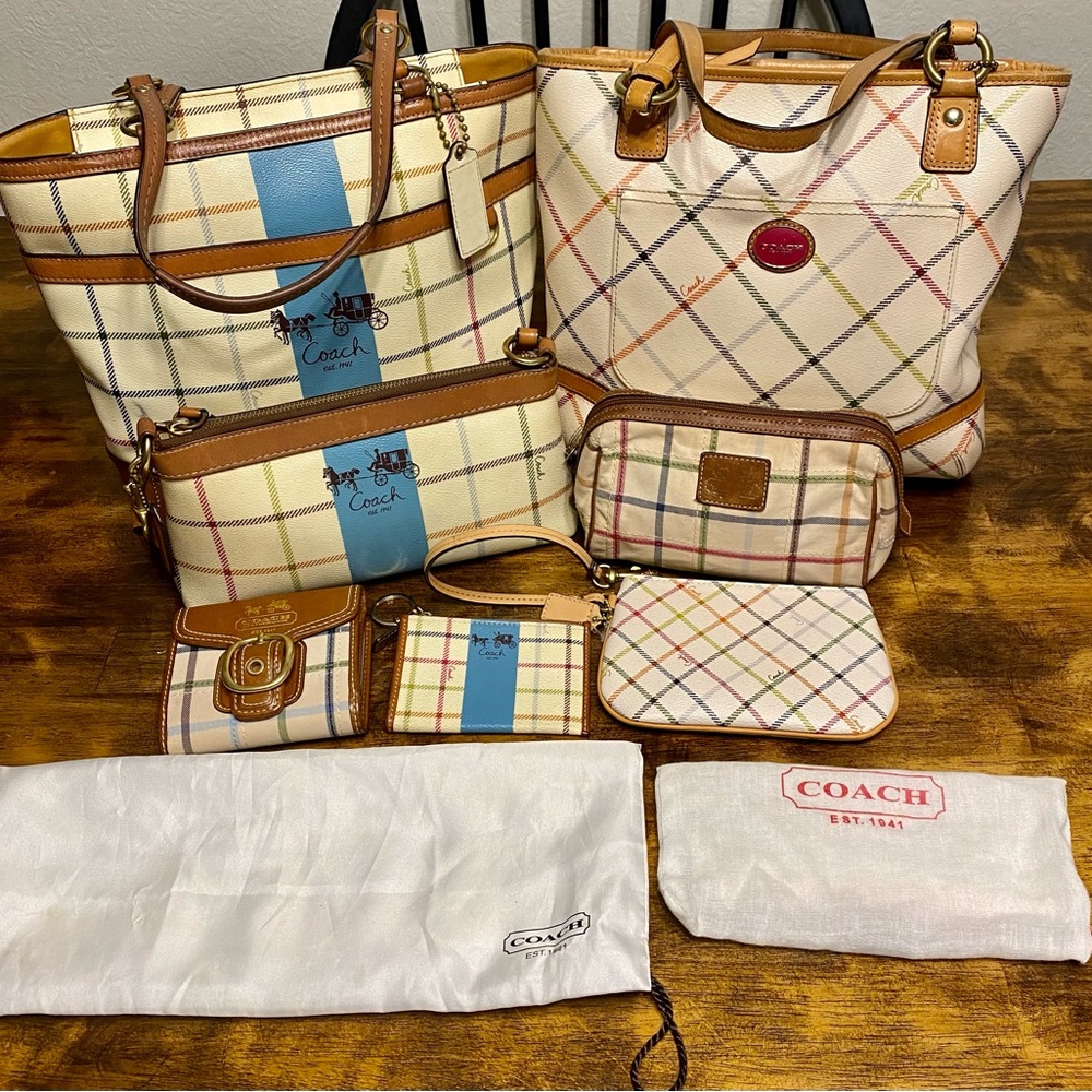 Coach Bleecker & Bleecker Heritage BLUE Stripe collections. Totes. Wallets.